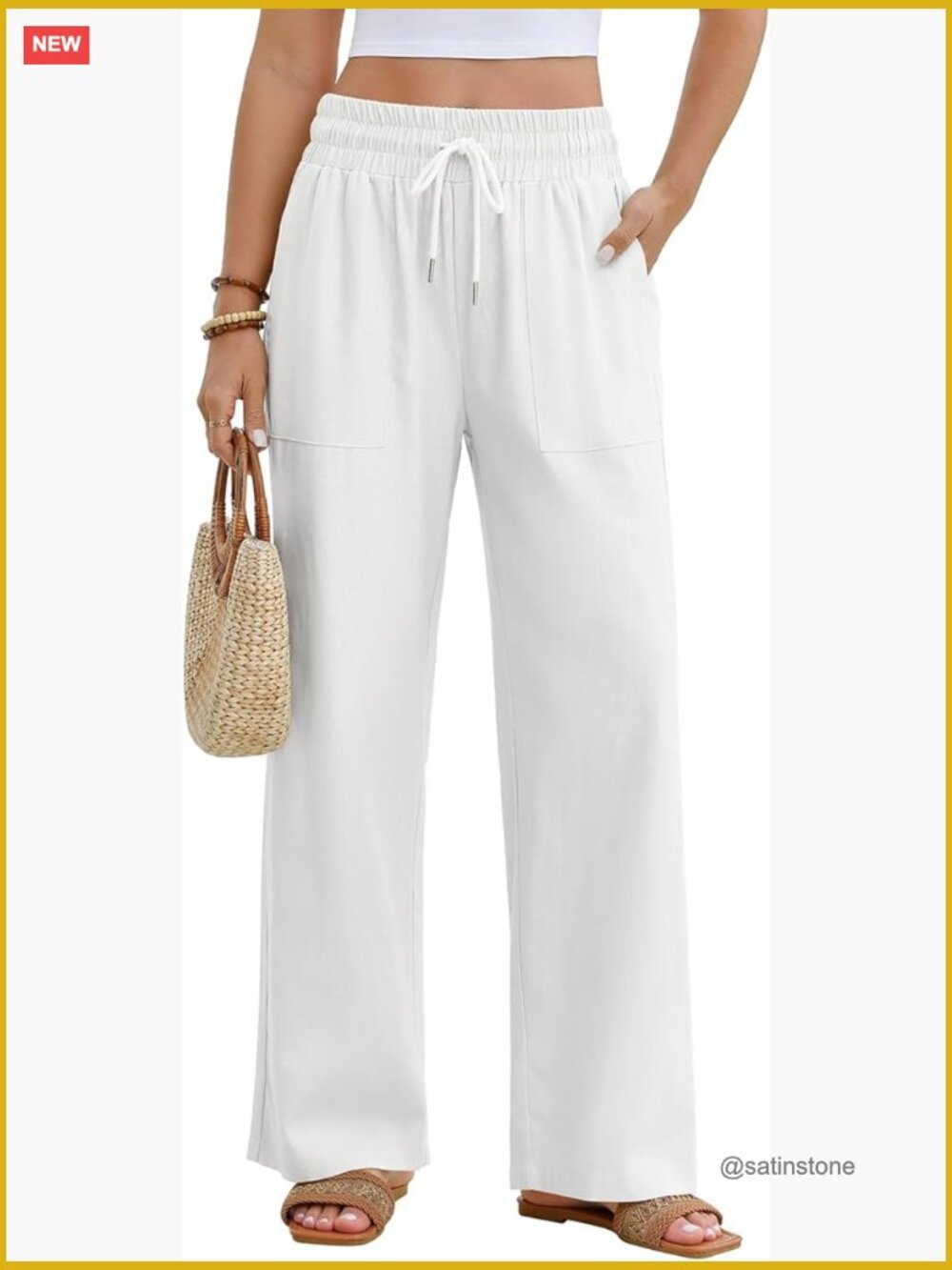 Linen Pants Wide Leg Palazzo High Waisted Cotton Lounge Casual Summer Work